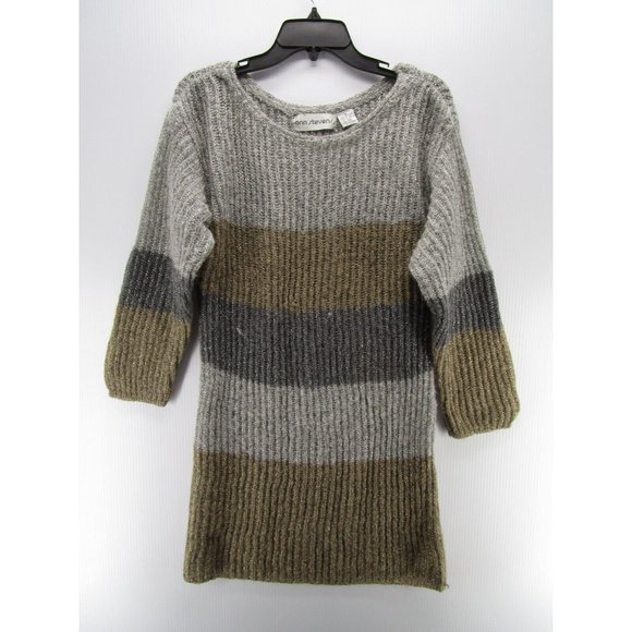 VINTAGE Sweater Dress Medium Peasant Striped Preppy Ann Stevens 90s - Picture 1 of 9